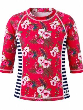 RIPZONE Girls' Tropical Floral Rash Guard Pink & Navy M 7/8Y